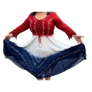 Blue Tie Dye Boho Medieval Cosplay Maxi Dress Pyramid Collection festival L goth